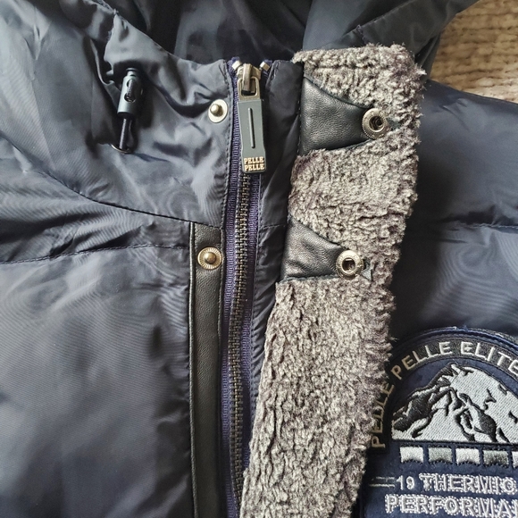 Pelle Pelle Elite Series Black & Blue Mixed Media Puffer Jacket Leather Sleeves - Picture 12 of 16